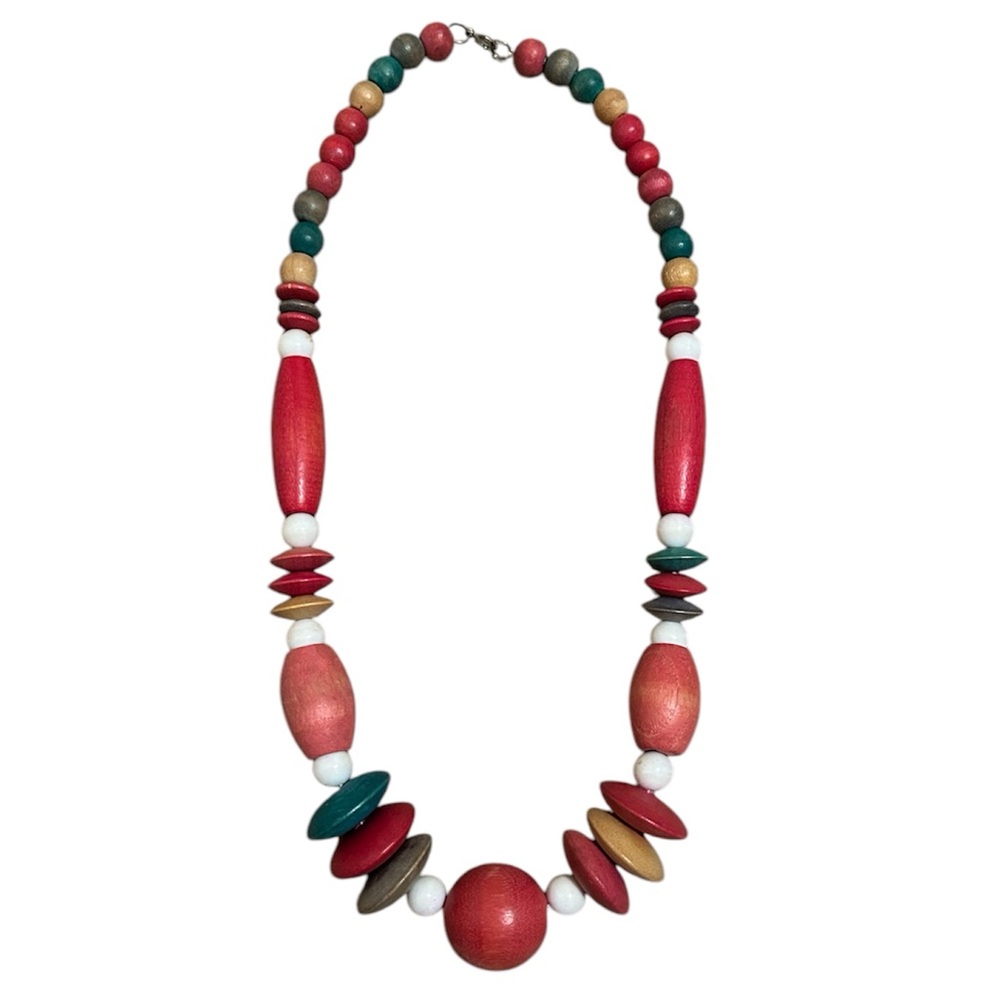Vintage Chunky Wooden Beaded Statement Necklace